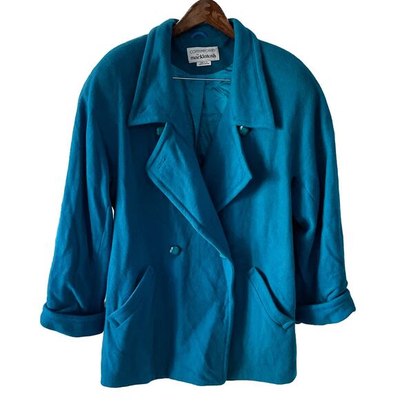 Vintage 100% Wool Vibrant Teal Blue Double Breasted Pea Coat Plus Size 16 - Picture 2 of 8